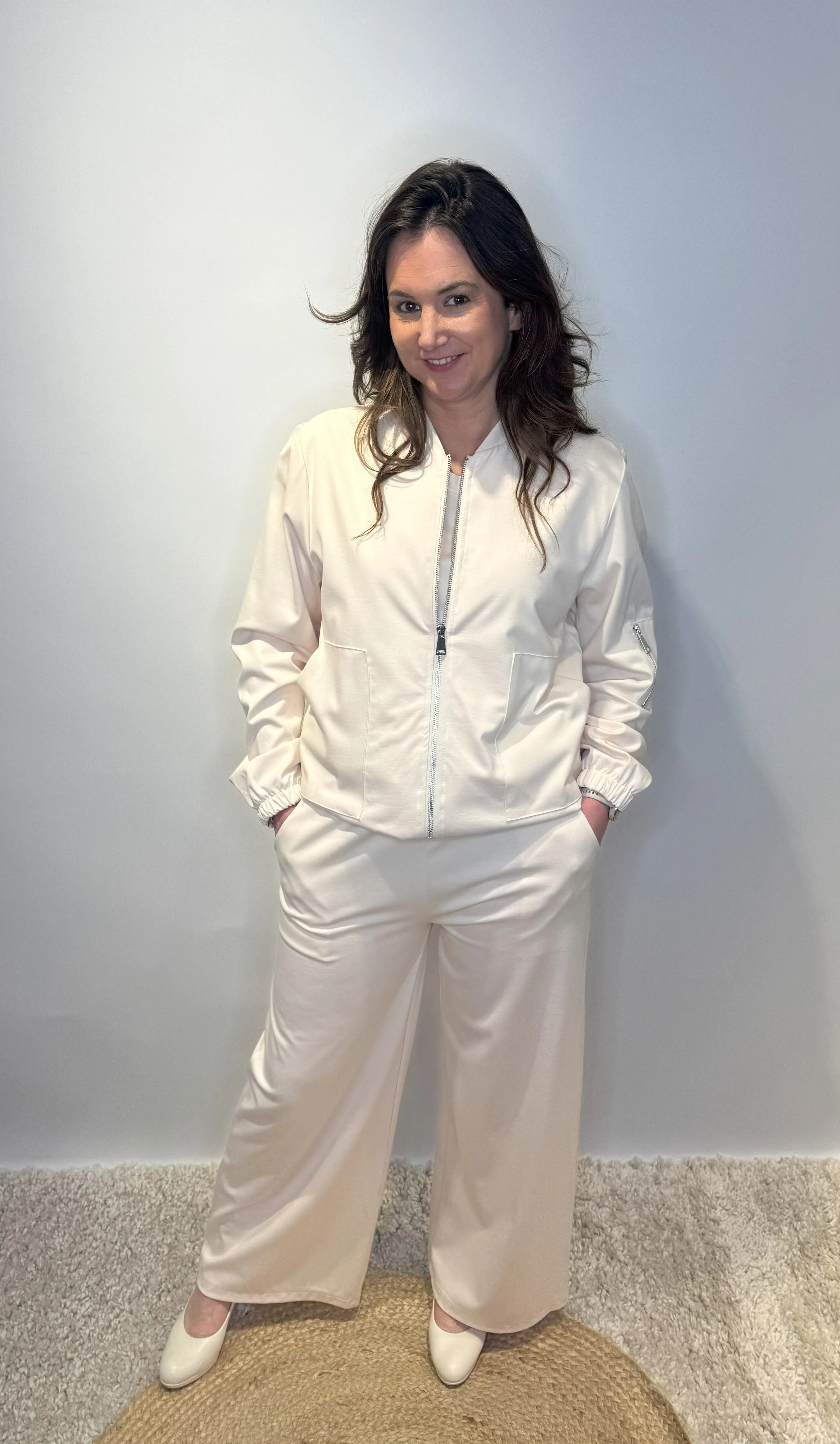 Cream Zip-Front Jacket with Pocket Detail
