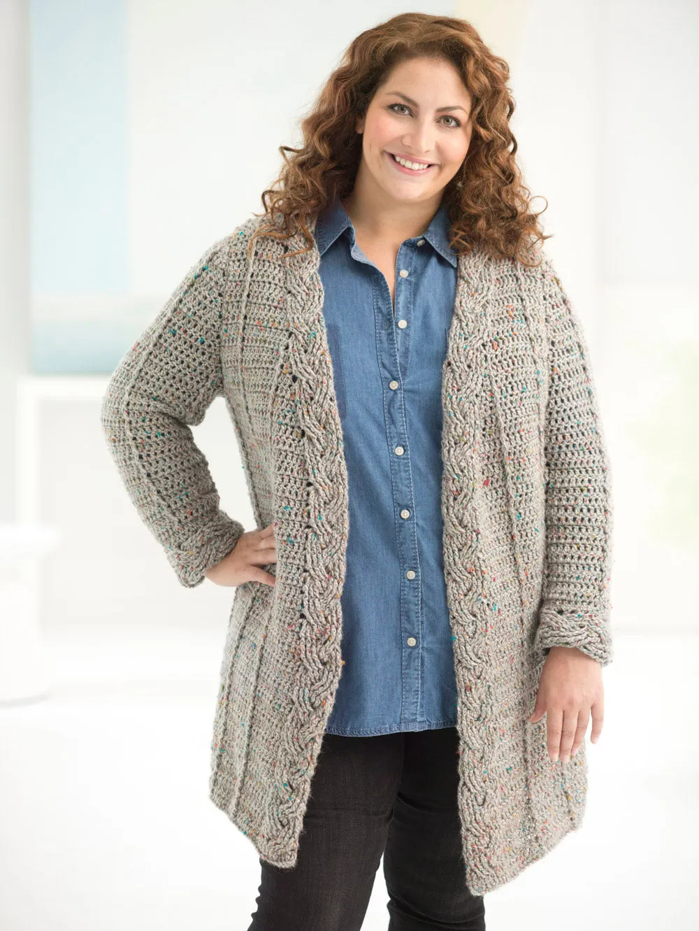 Curvy Girl® Crochet Cabled Cardigan