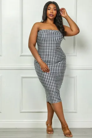 Damari Printed Bodycon Tube Plus Size Midi Dress - Black and White