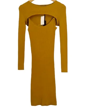 Dark Winter Gold Ribbed Midi Dress and Shrug Set