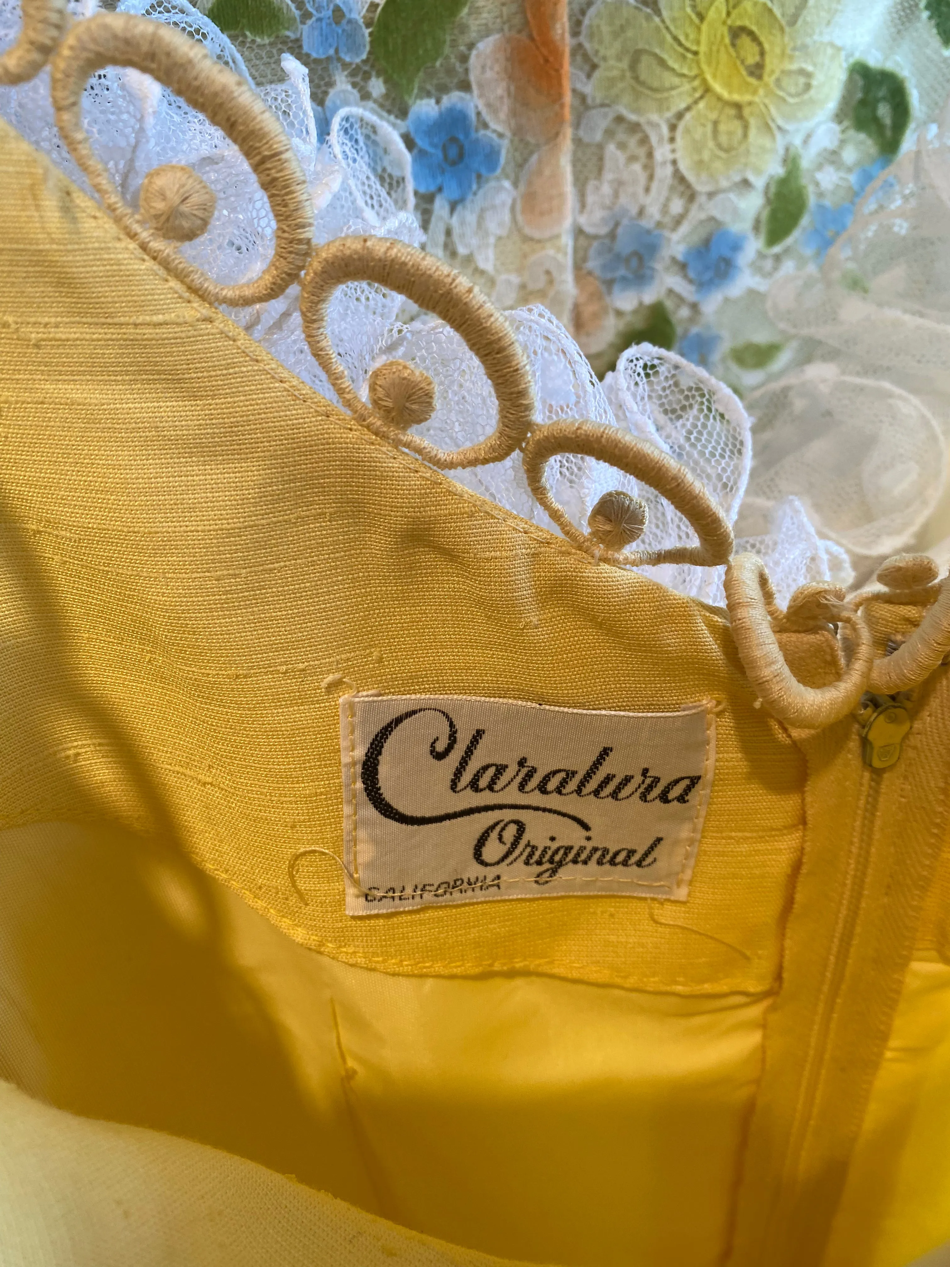 Darling 1960's Buttercup Yellow Wiggle Dress By Claralura / Waist 30"