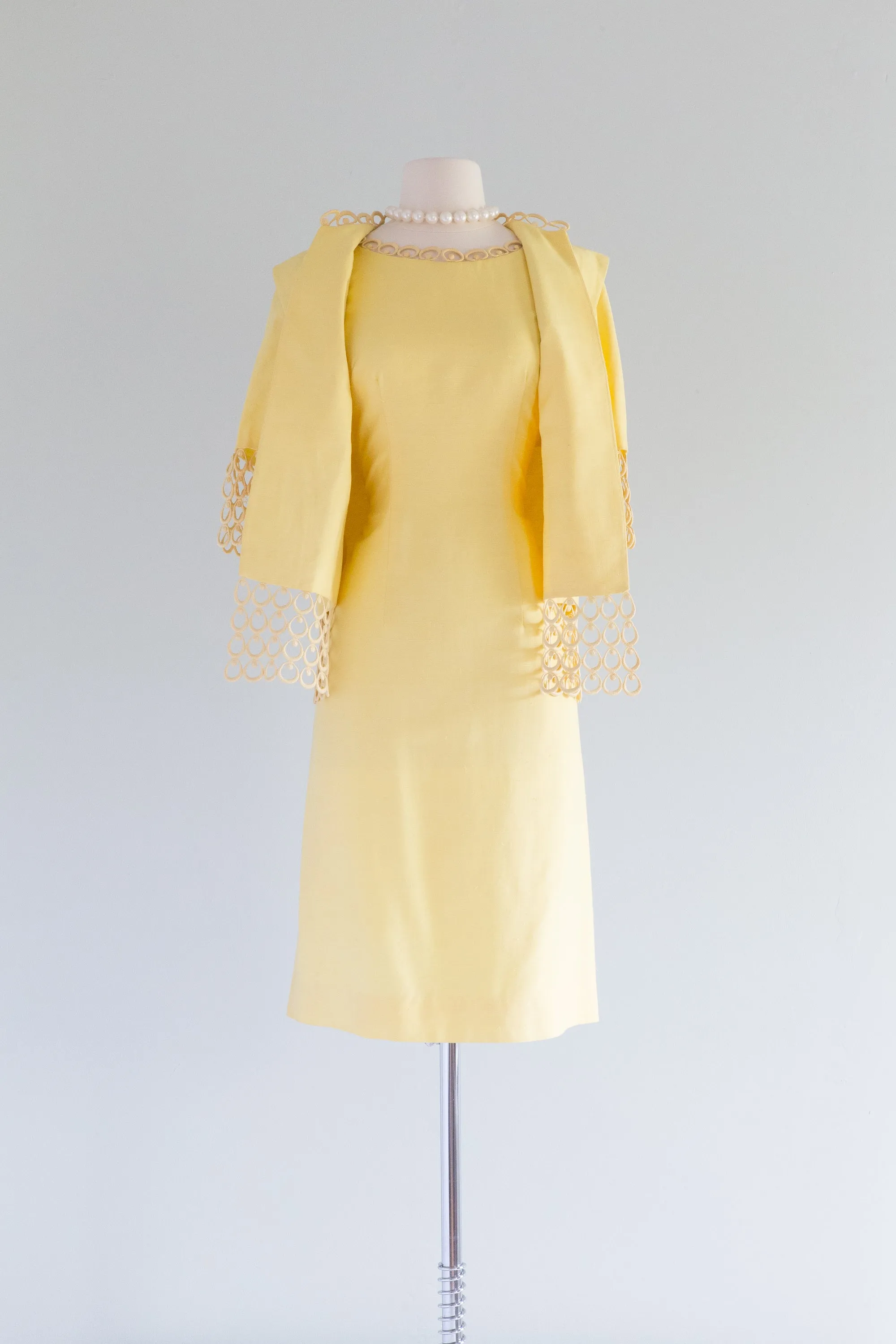 Darling 1960's Buttercup Yellow Wiggle Dress By Claralura / Waist 30"