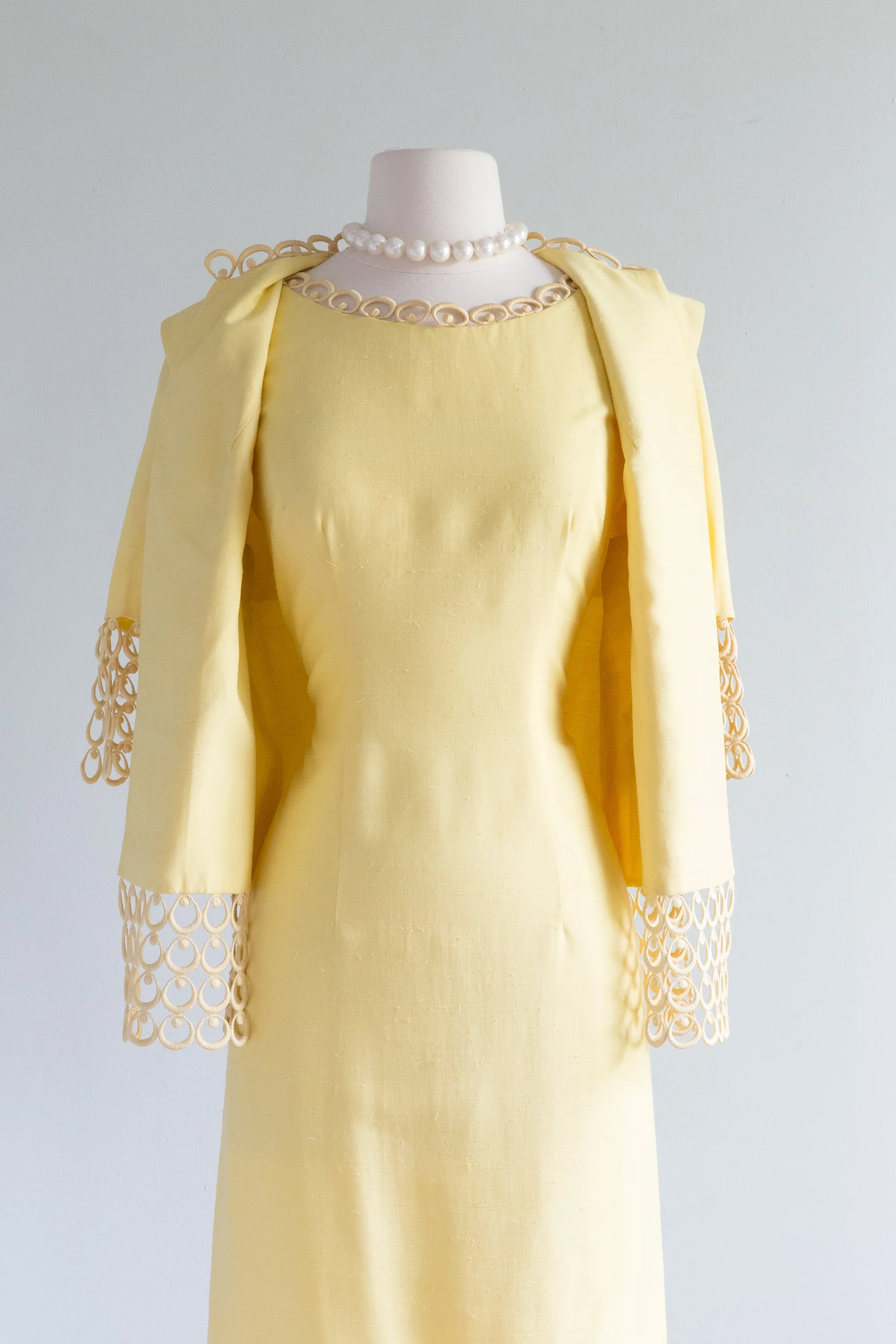 Darling 1960's Buttercup Yellow Wiggle Dress By Claralura / Waist 30"