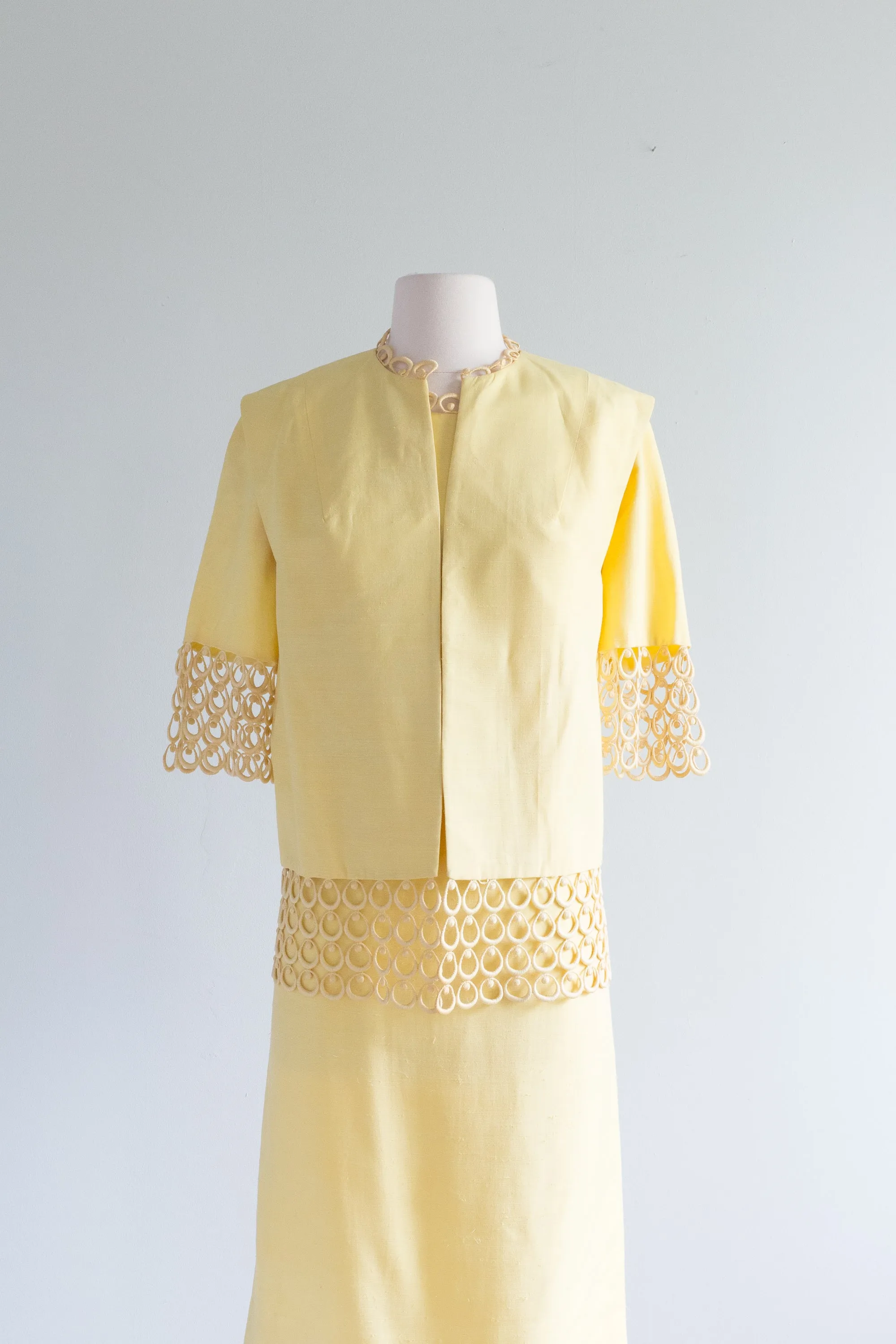 Darling 1960's Buttercup Yellow Wiggle Dress By Claralura / Waist 30"