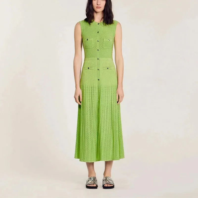 Elegant Sleeveless Knit Long Dress - Summer 2024