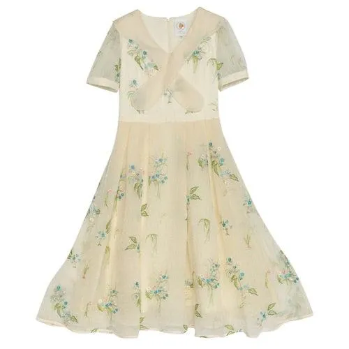 Elsie Spring Summer Dress Vintage Elegant Slim Midi Dress Retro Sweet Bow Collar Mori Girl Luxury Embroidery Casual Long Dress