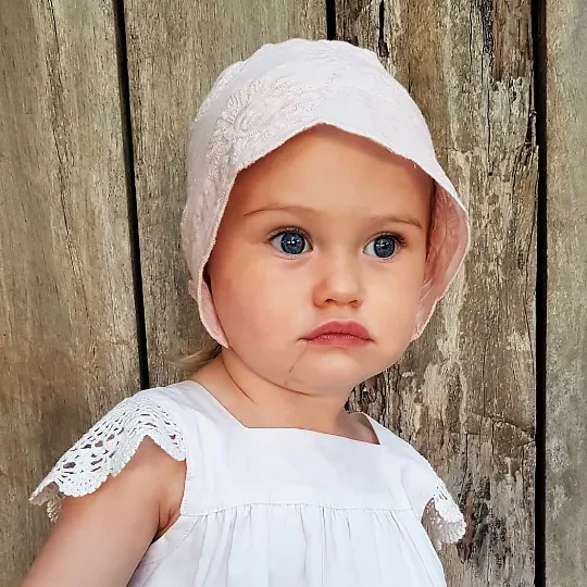 Embroidered Lace Bonnet - Dusty Pink