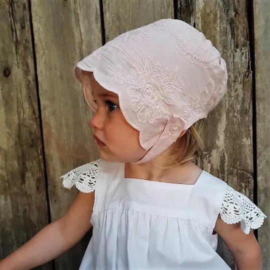 Embroidered Lace Bonnet - Dusty Pink