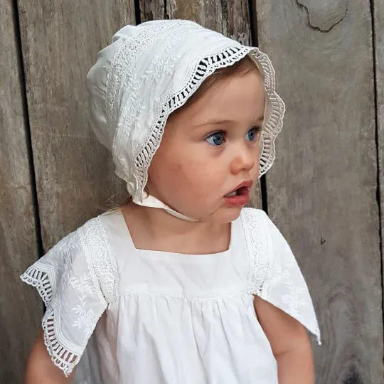 Embroidered Lace Bonnet - Ivory