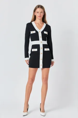 Endless Rose - Contrast detail V-neck Knit Mini Dress