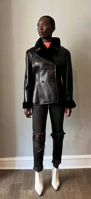 Escada black lambskin shearling jacket