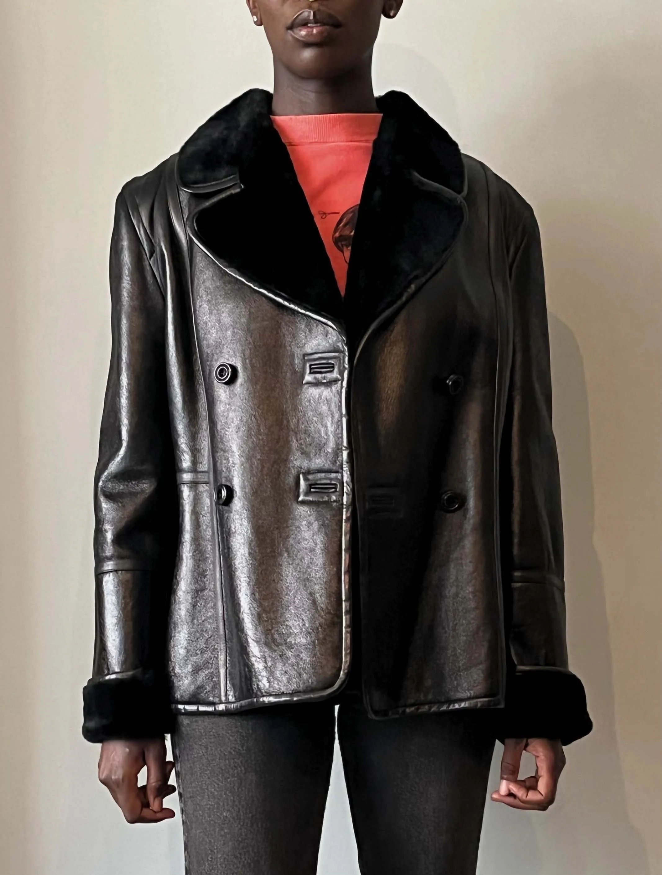 Escada black lambskin shearling jacket