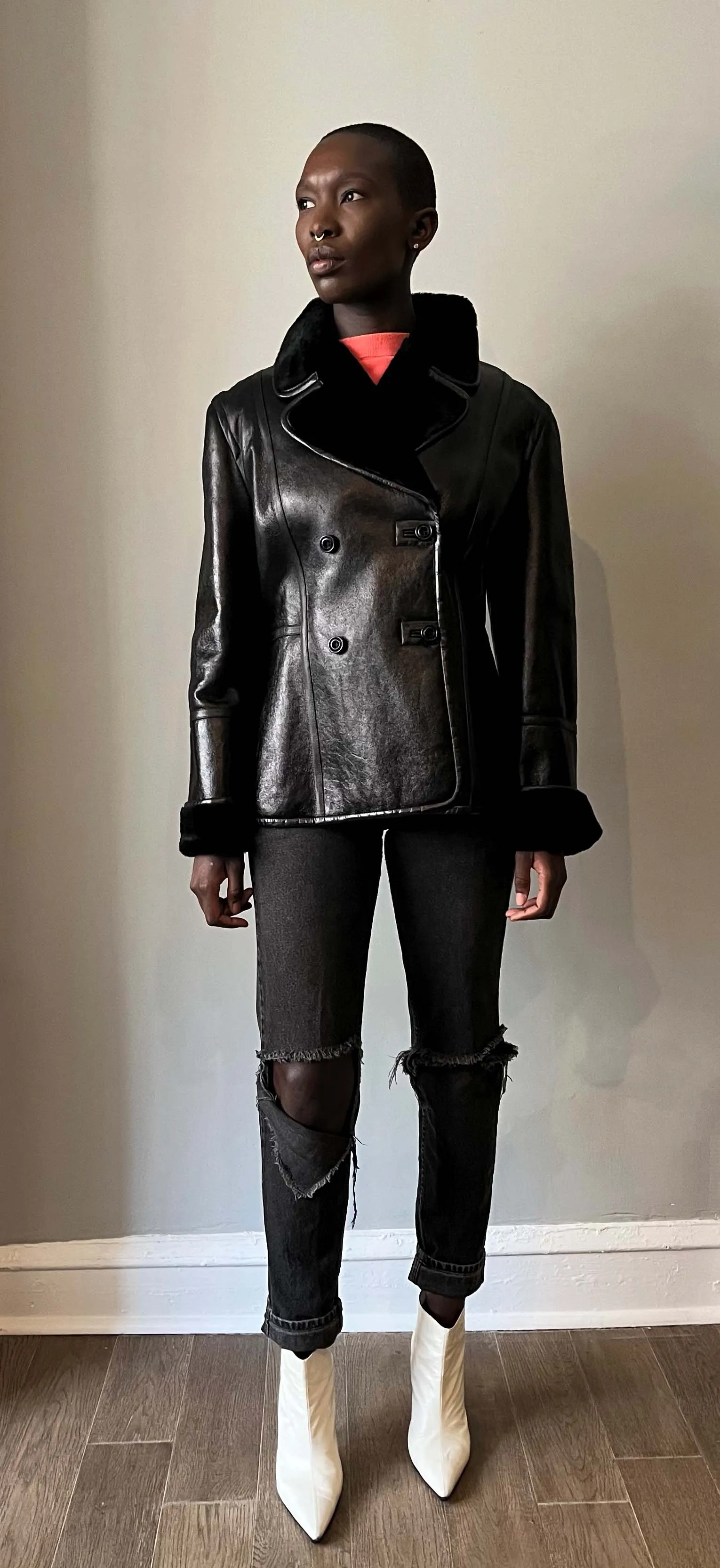Escada black lambskin shearling jacket