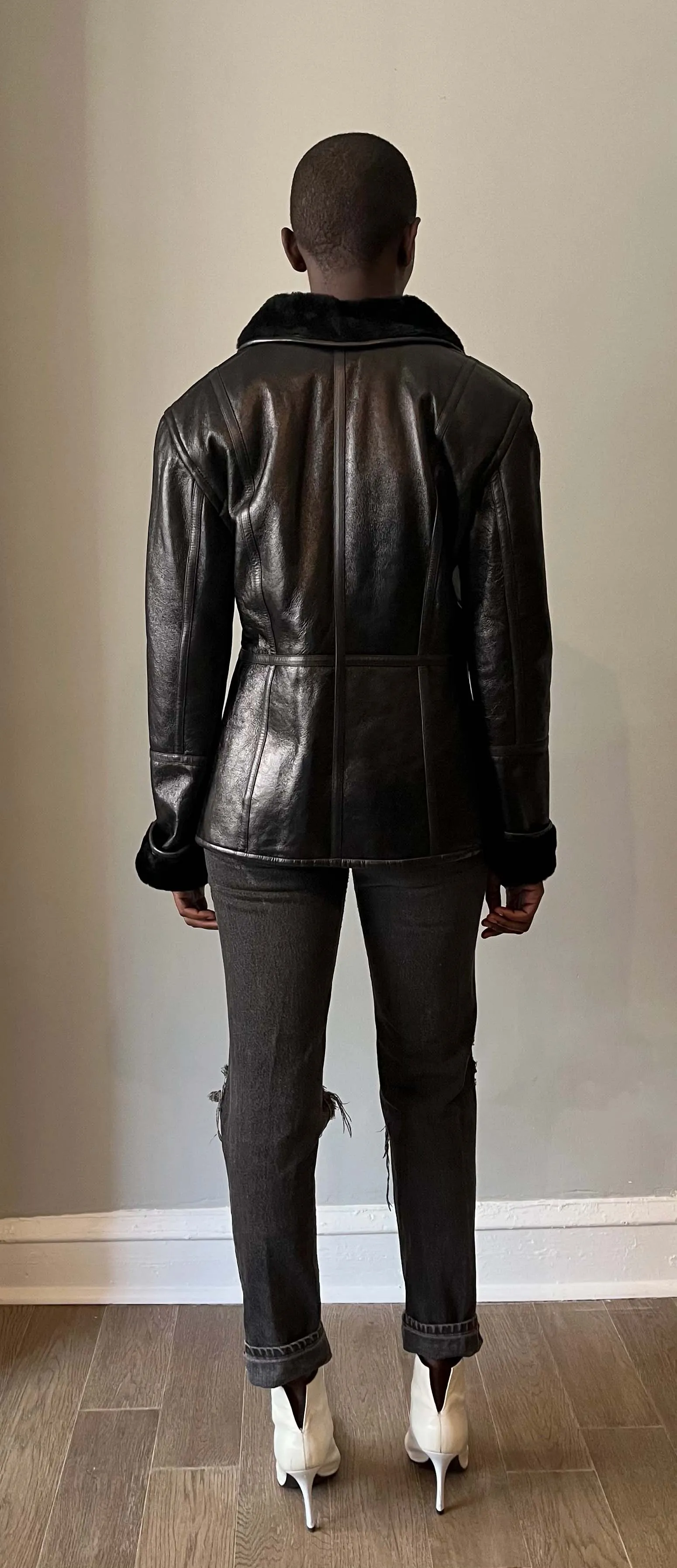 Escada black lambskin shearling jacket