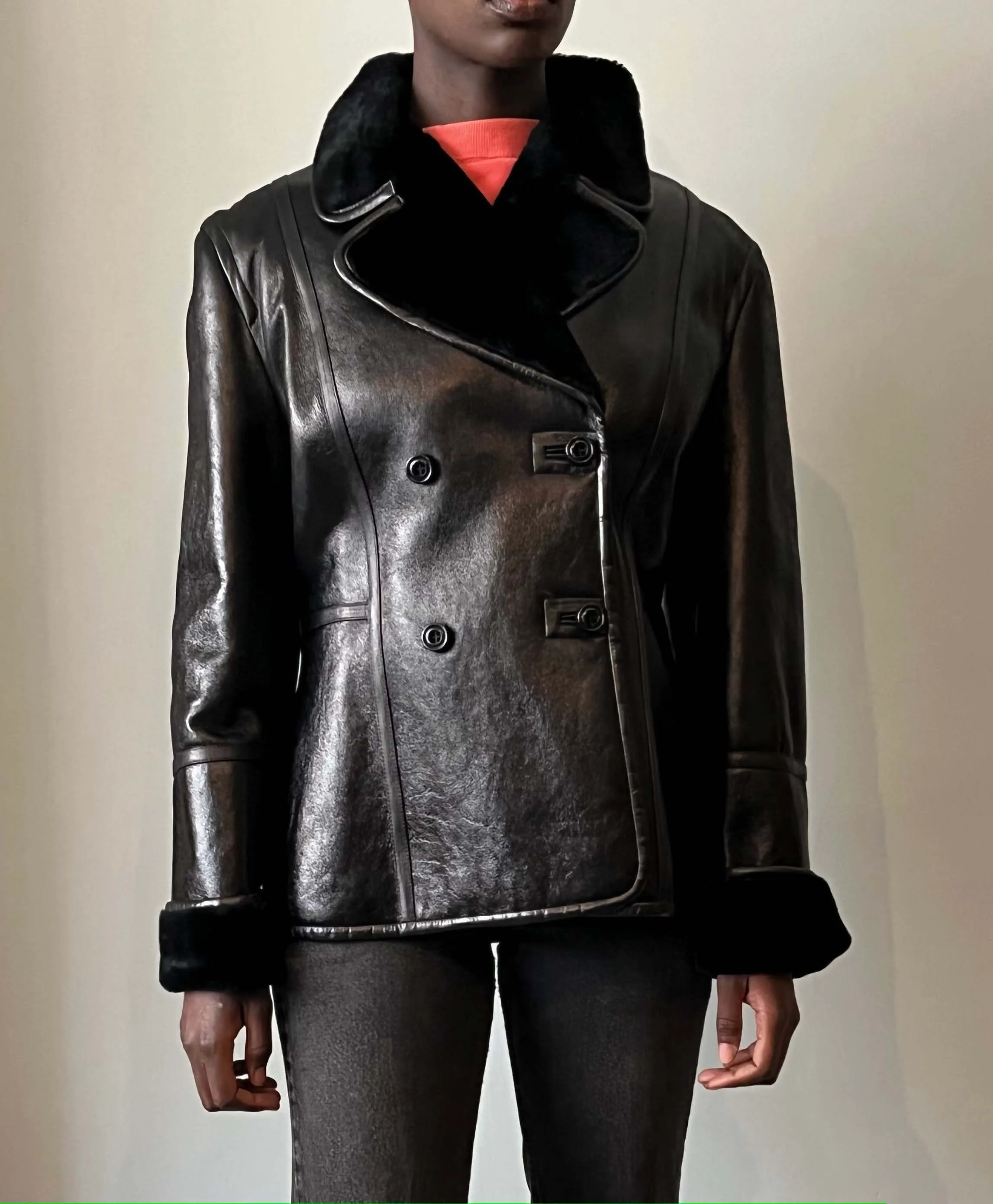 Escada black lambskin shearling jacket