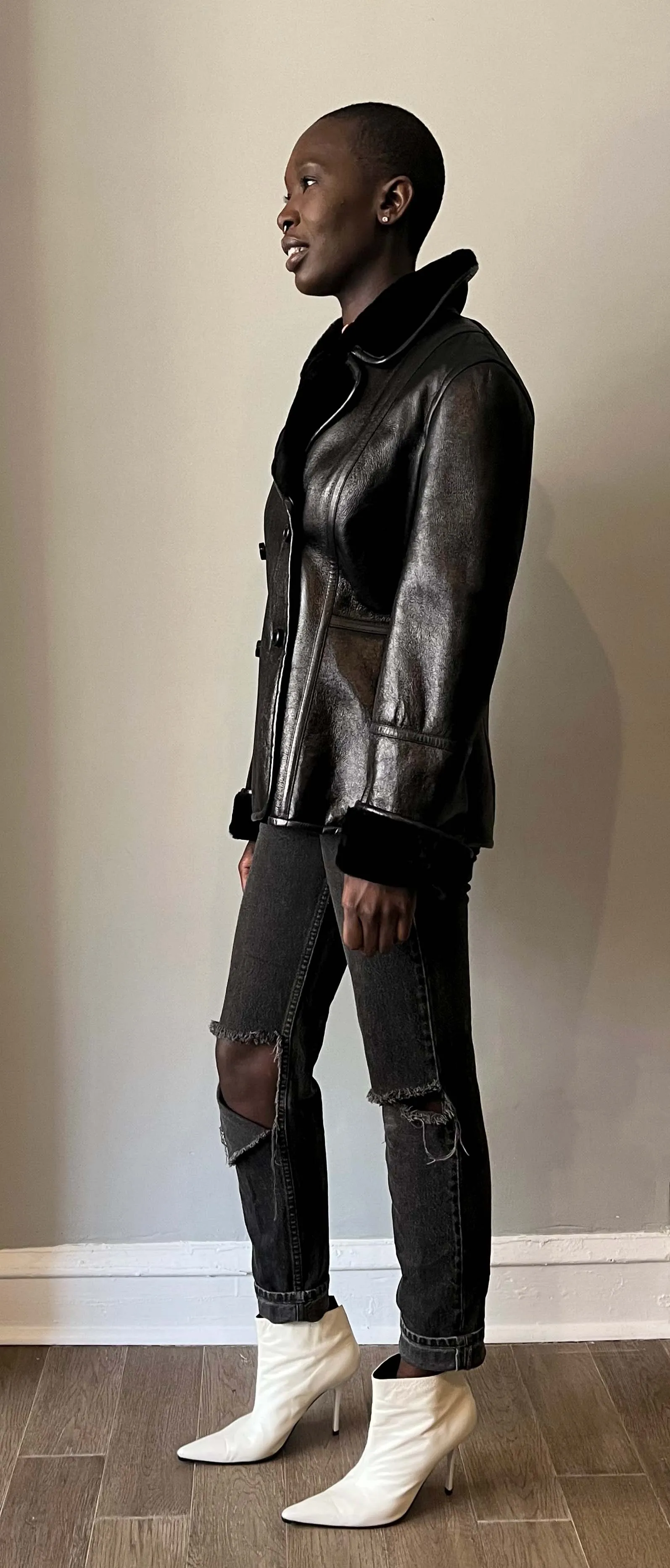 Escada black lambskin shearling jacket