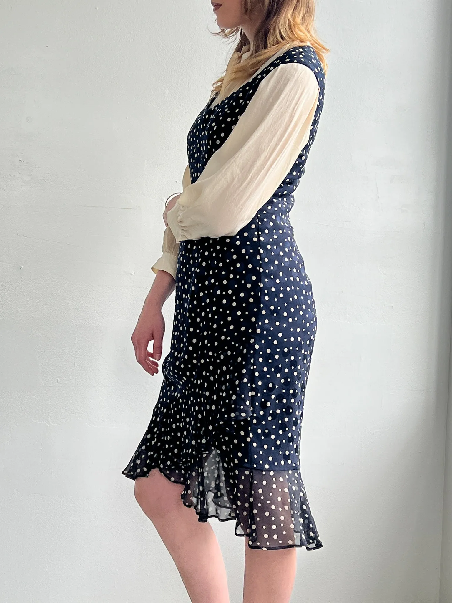 Escada Silk Dotted Ruffled Dress (M)