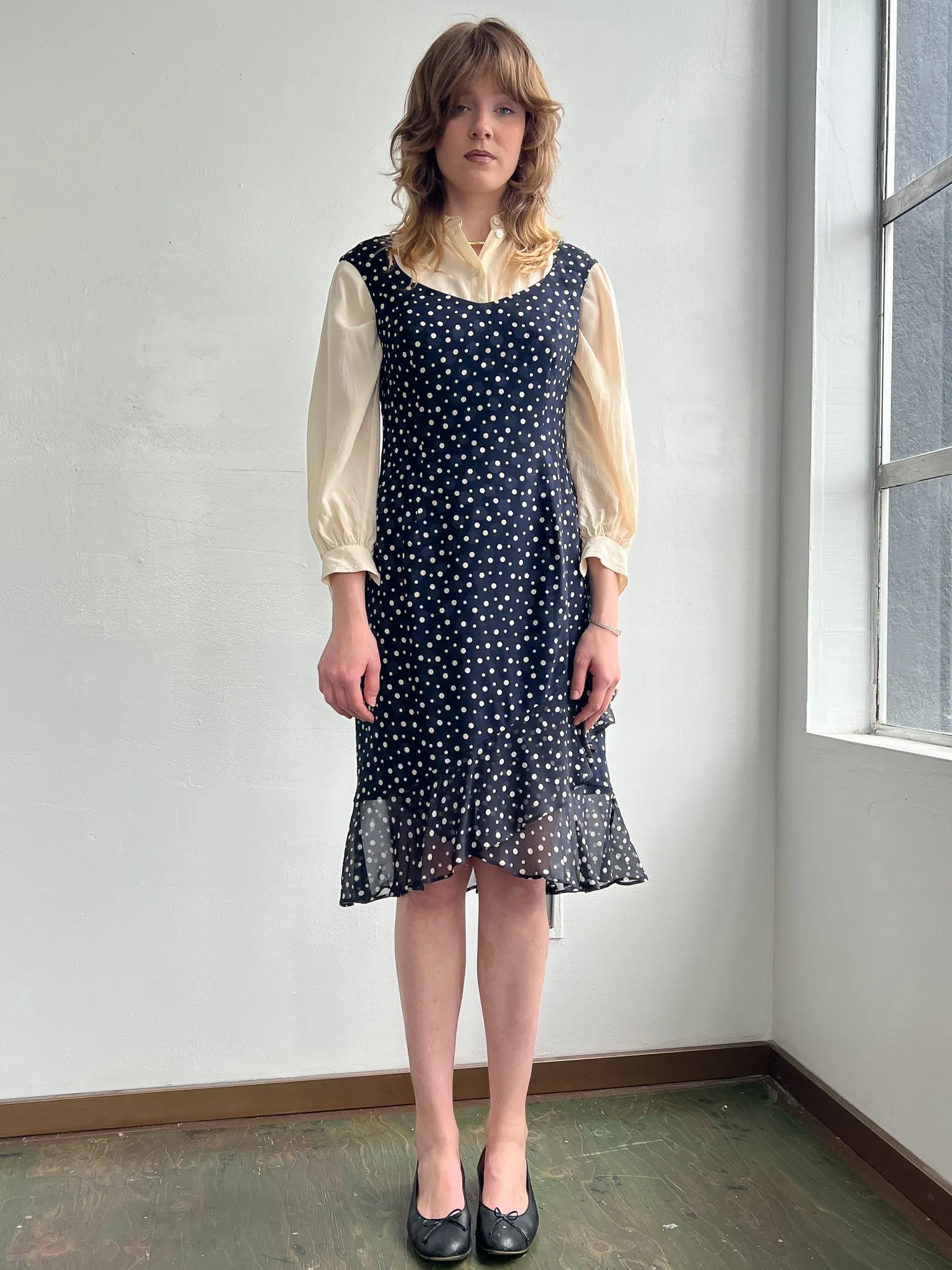 Escada Silk Dotted Ruffled Dress (M)