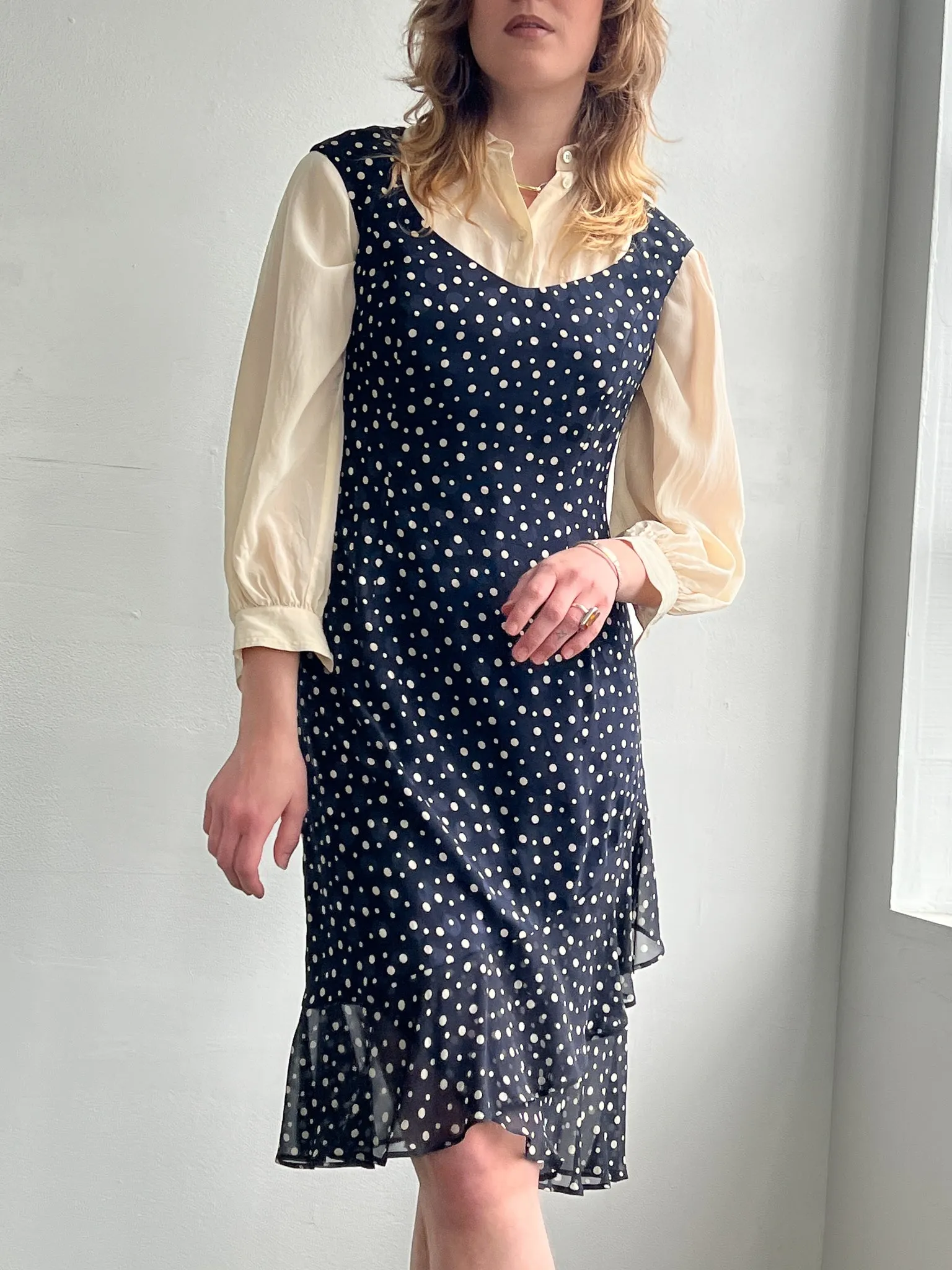 Escada Silk Dotted Ruffled Dress (M)