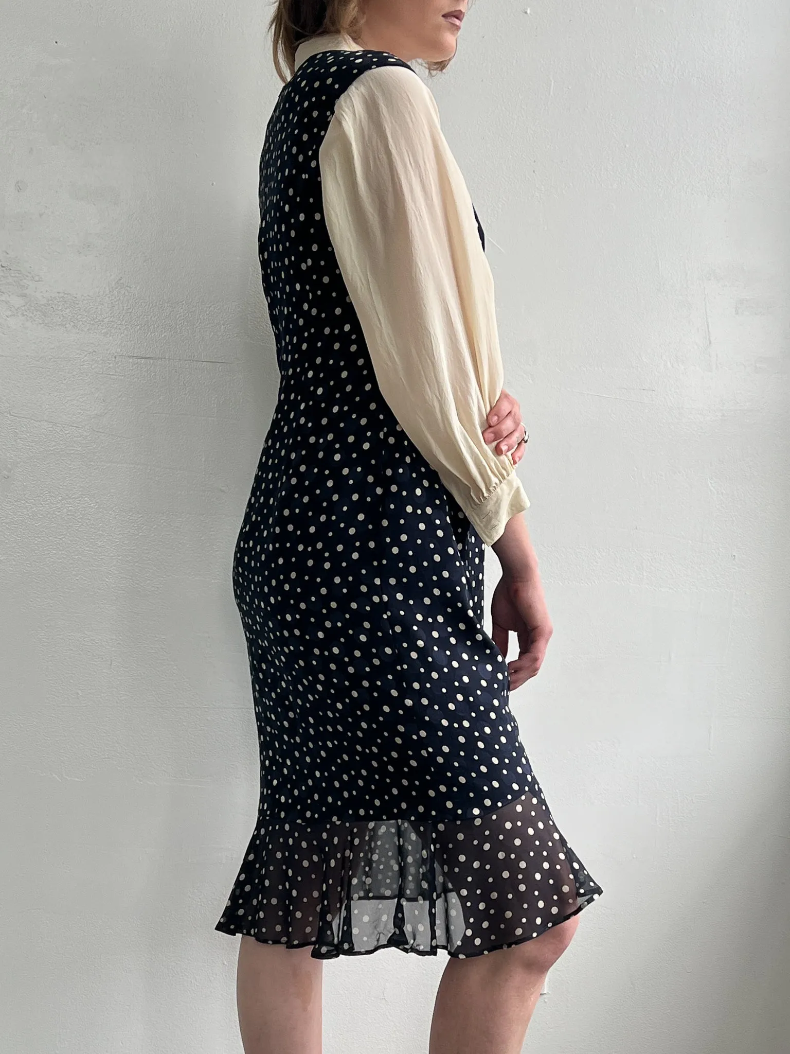 Escada Silk Dotted Ruffled Dress (M)
