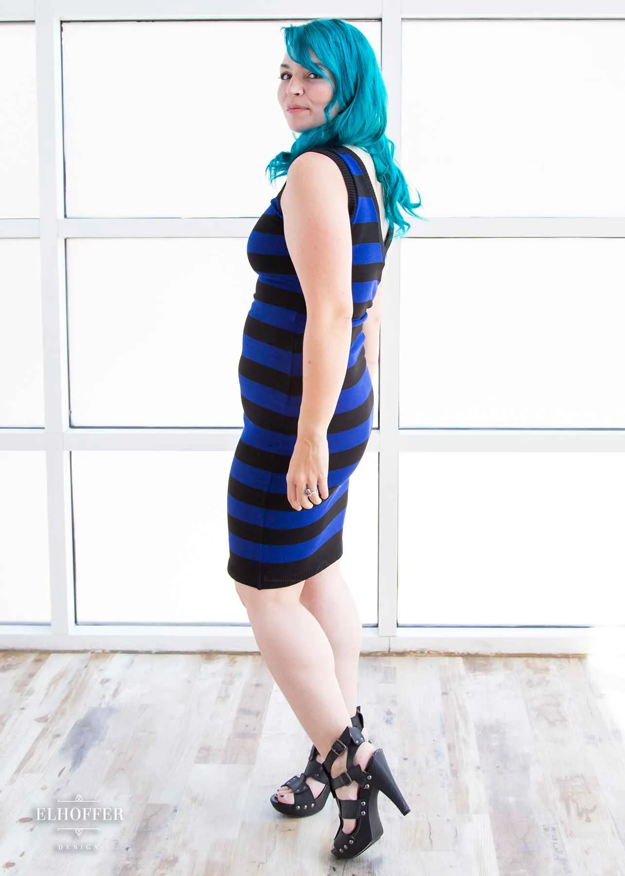 Essential Pisces Dress - Black & Blue Stripes