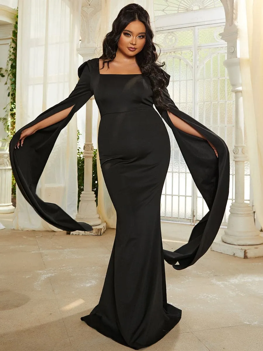 Formal Square Neck Long Sleeve Black Prom Dress XJ878