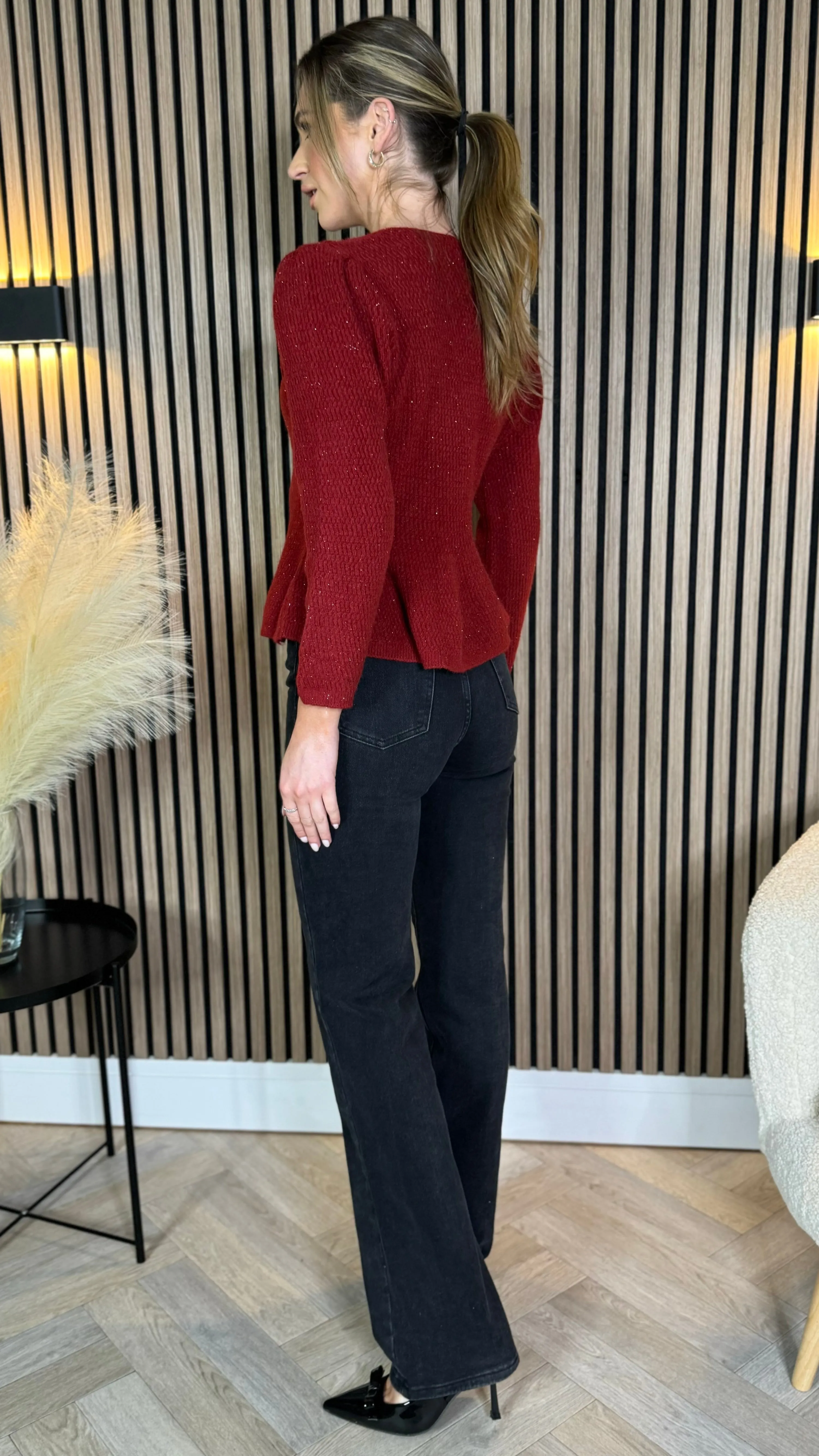 Francie Burgundy Pearl Button Detail Knit Cardigan