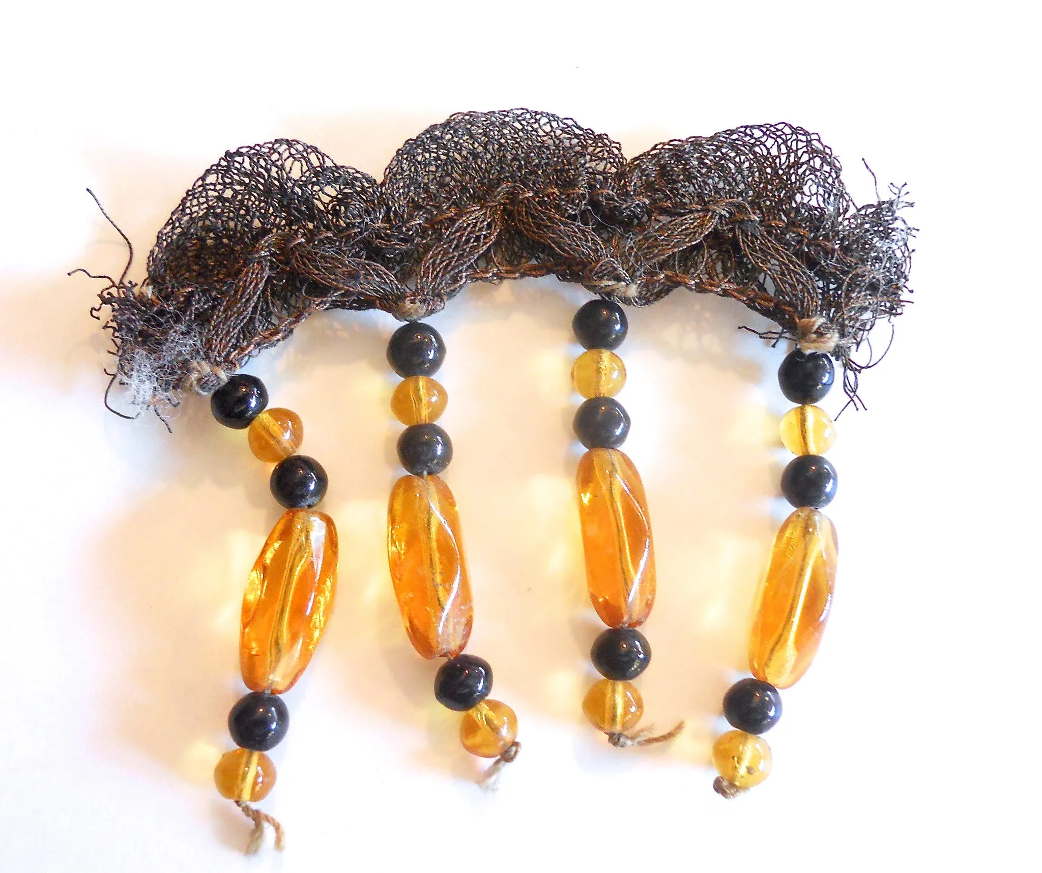Fringed Beaded Metallic Dress or Hair Accent circa 1920s