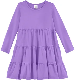 Girls Soft Cotton Jersey Long Sleeve Tiered Dress | Deep Purple