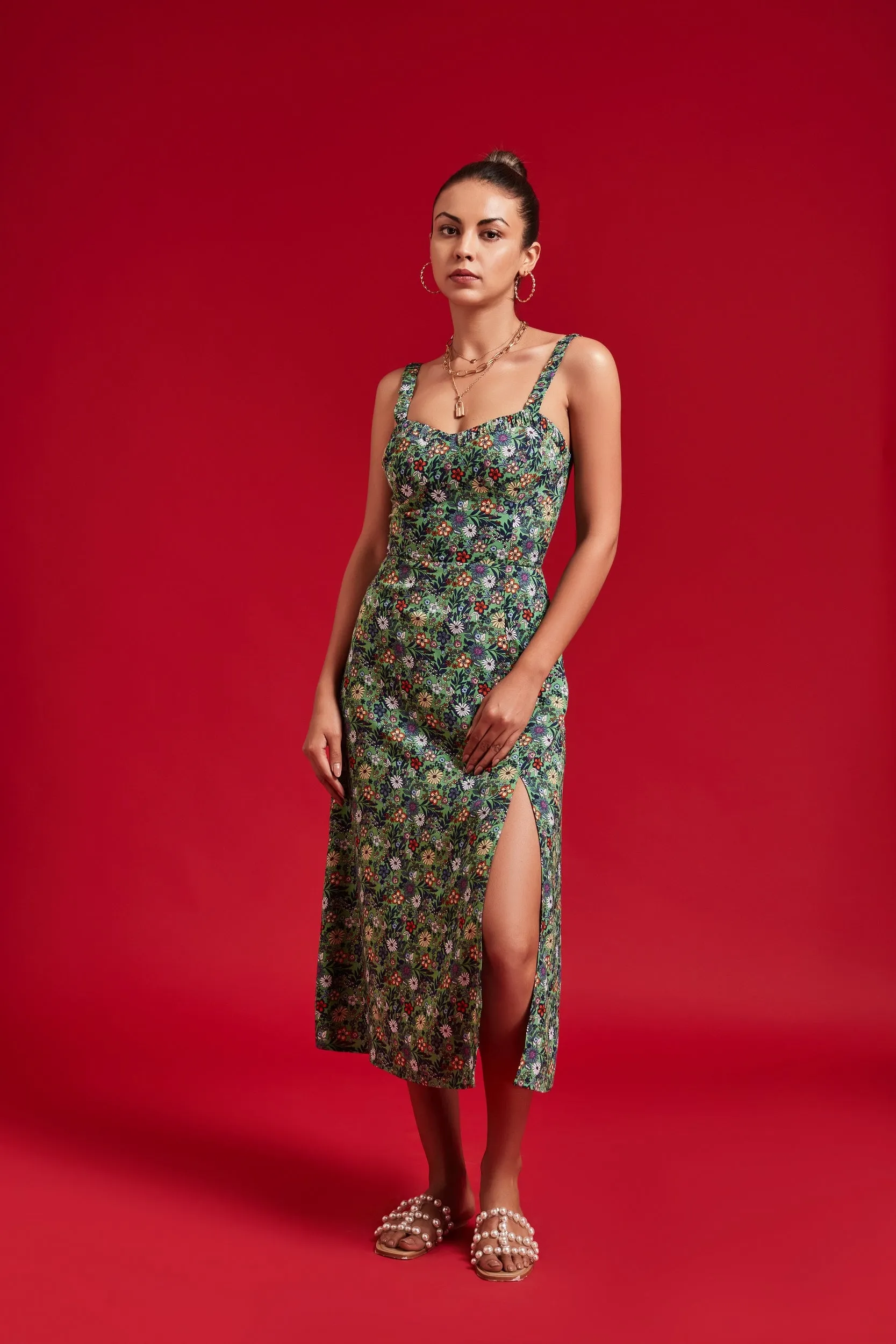 Green Floral Slip Dress