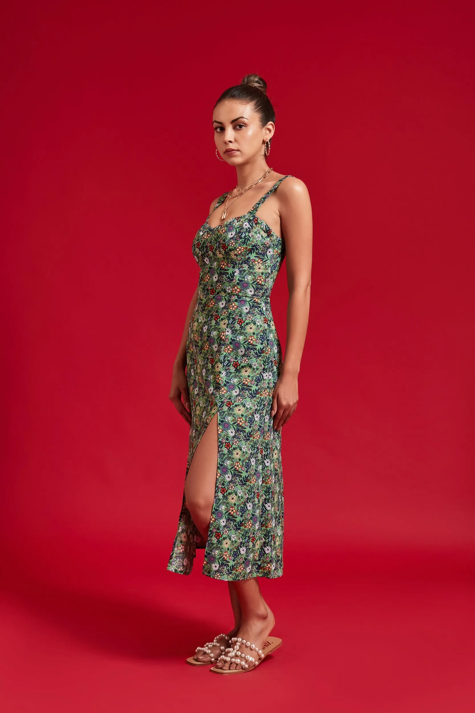 Green Floral Slip Dress