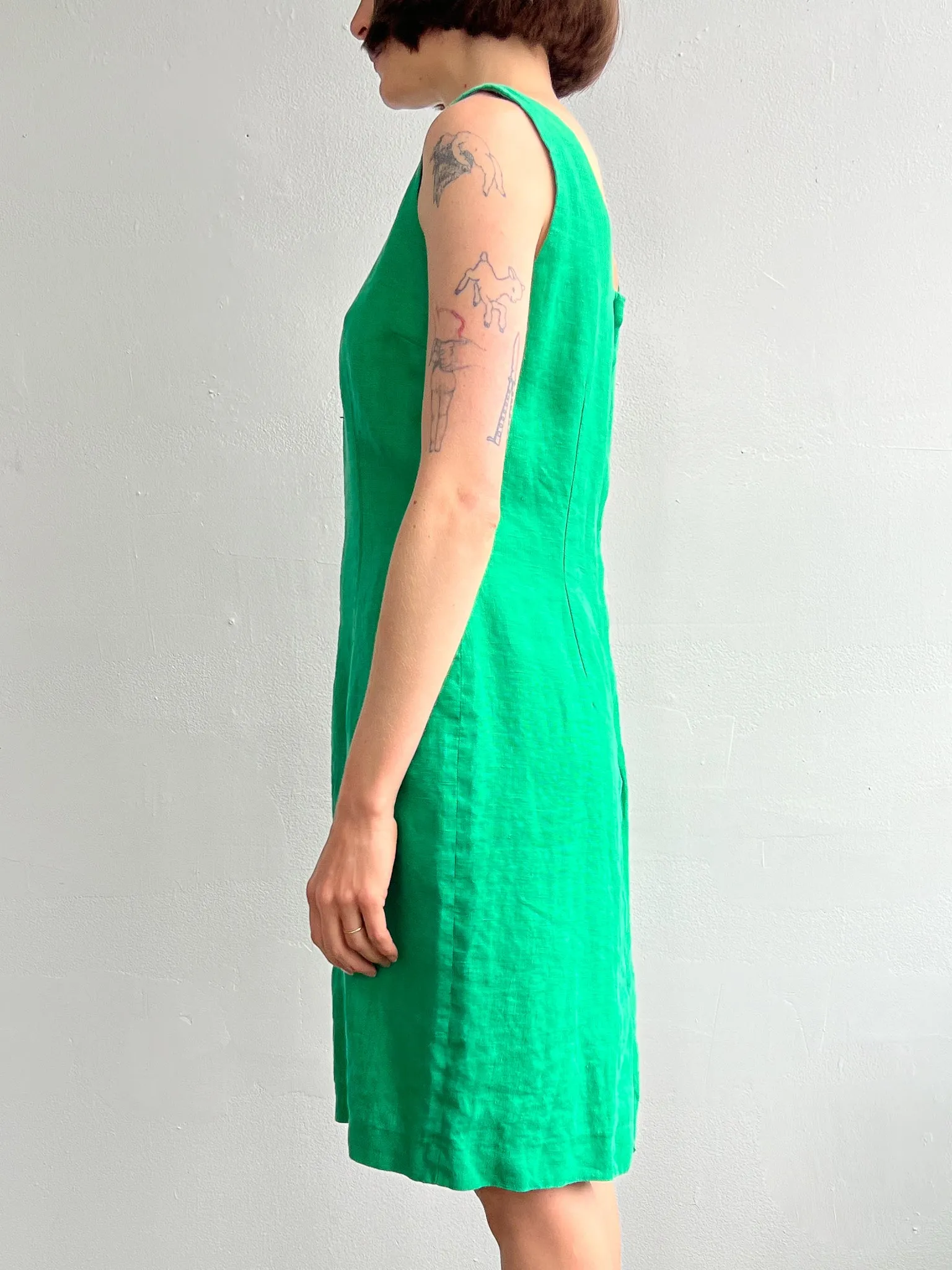 Green Linen Shift Dress (S/M)