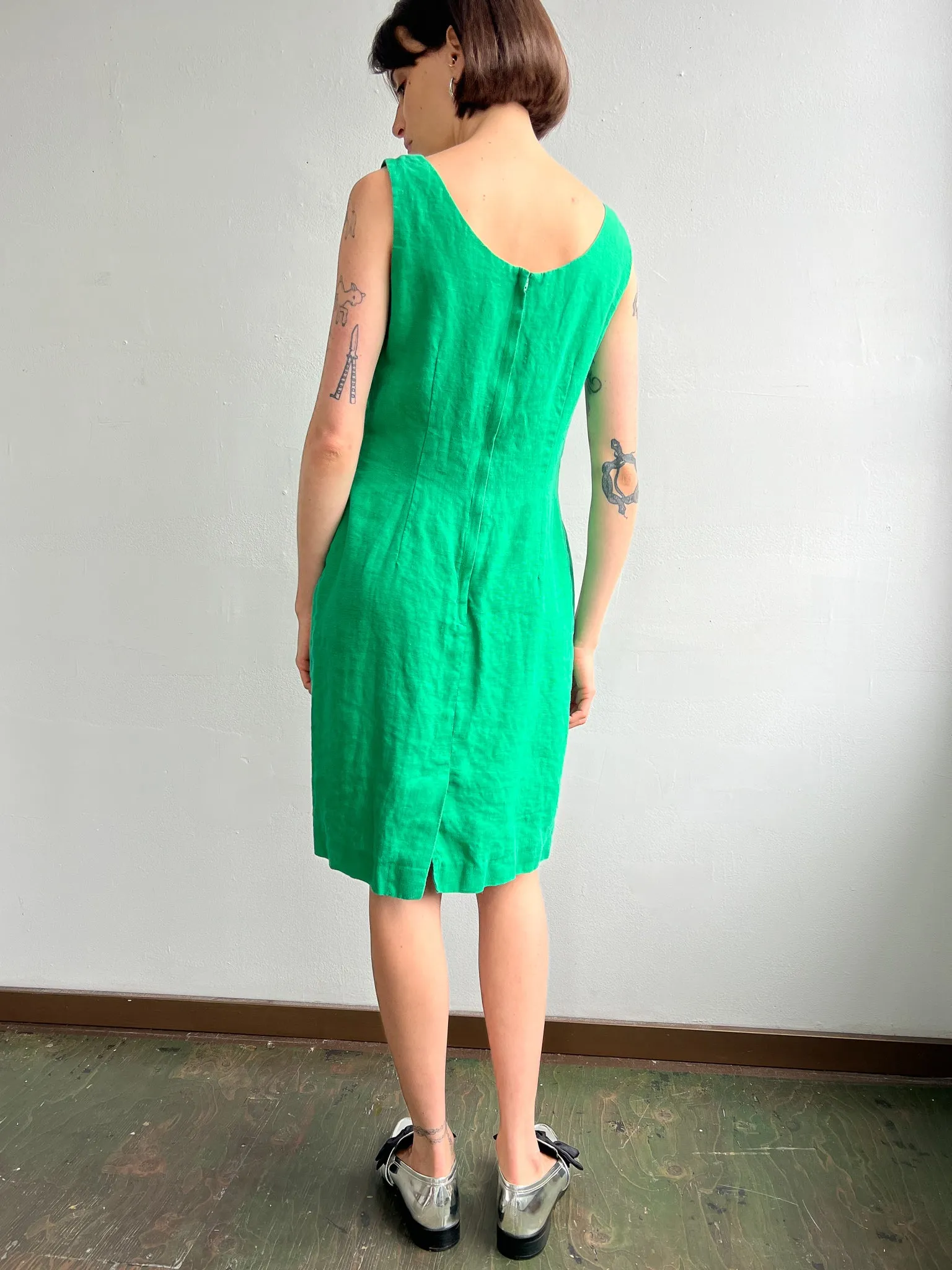 Green Linen Shift Dress (S/M)