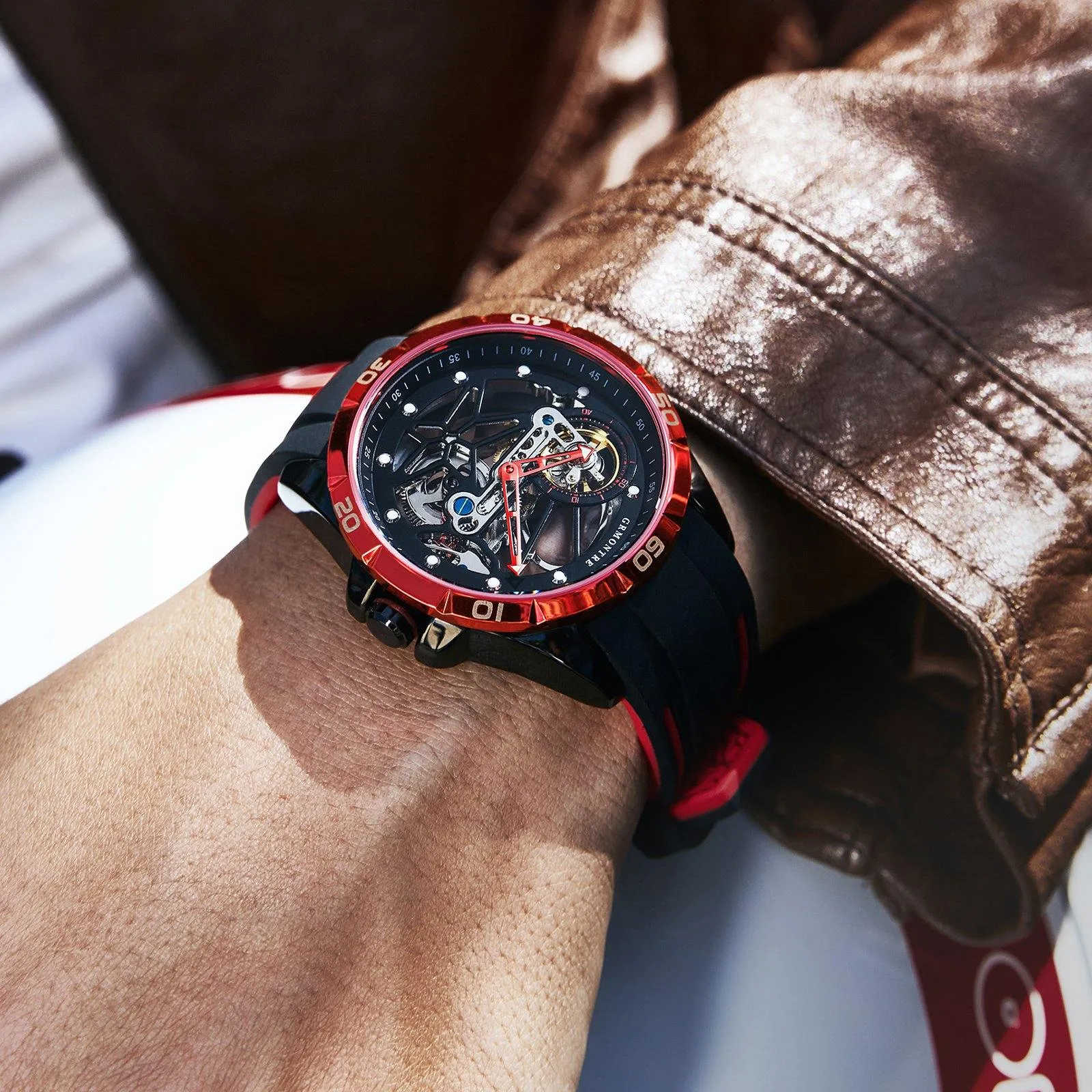 Grmontre Skeleton Automatic Watches Red G-6601M