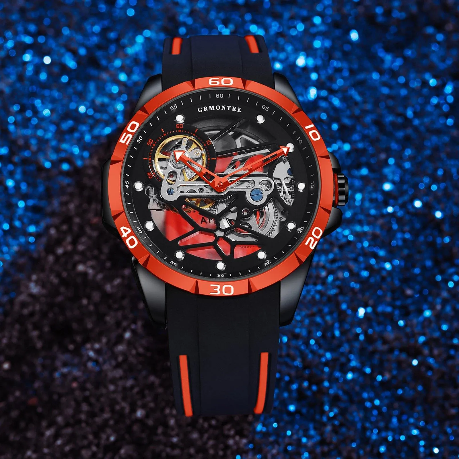 Grmontre Skeleton Automatic Watches Red G-6601M