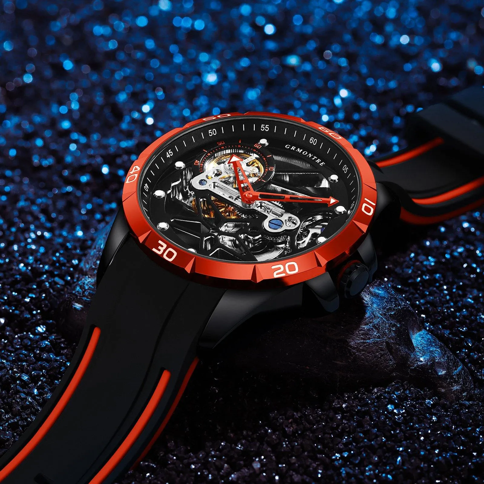 Grmontre Skeleton Automatic Watches Red G-6601M