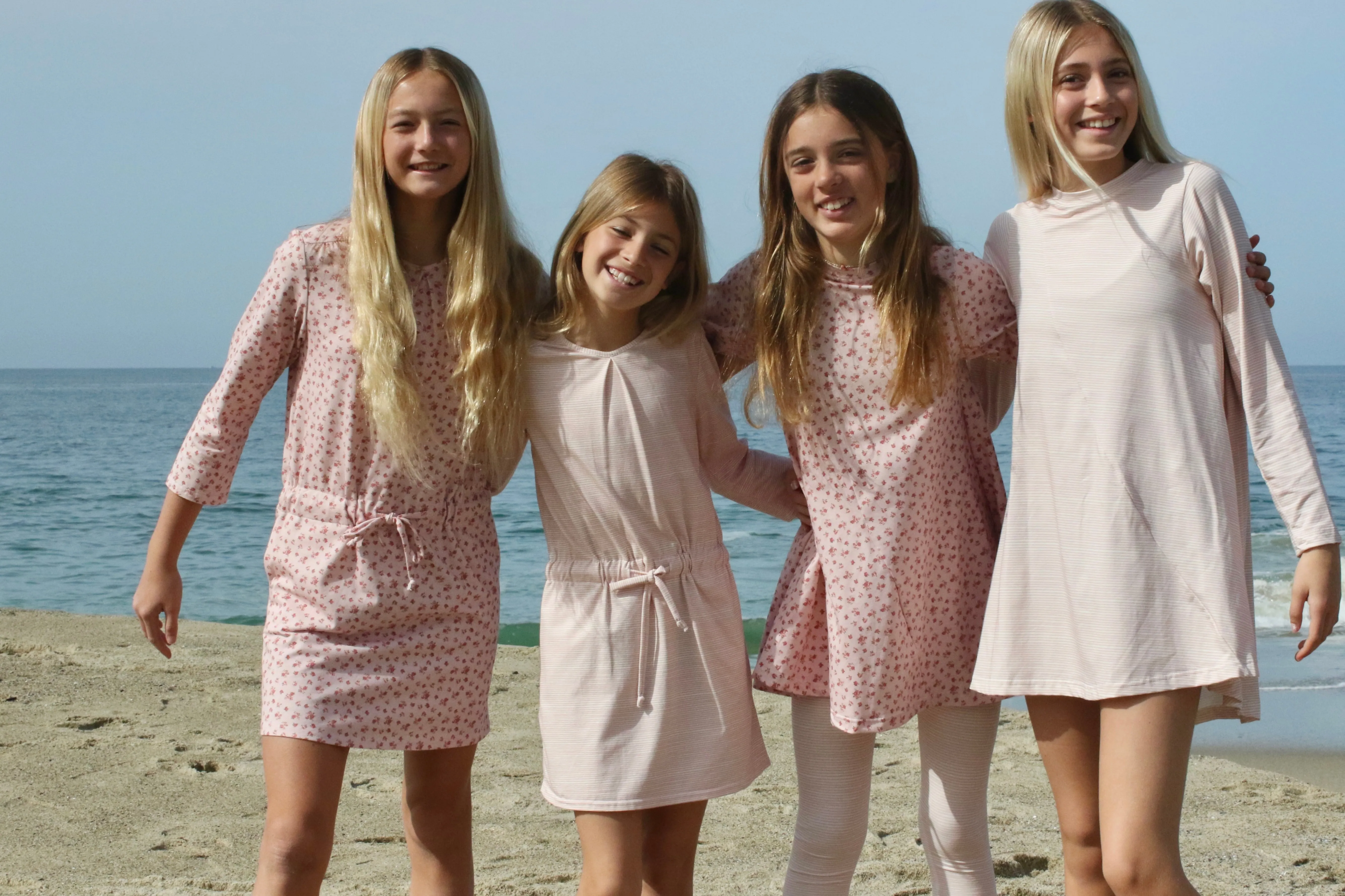 Harper Knit Dress 3/4 Sleeve Premium in Blush Ecru Stripe Knit
