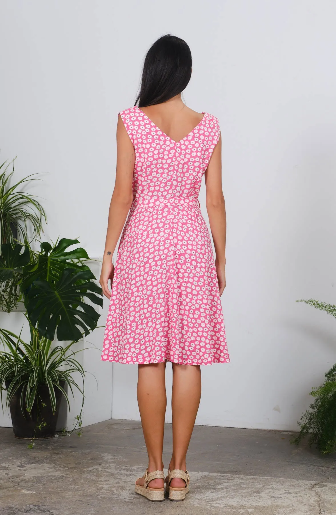 Hazel Dress in Pink Daisies Print