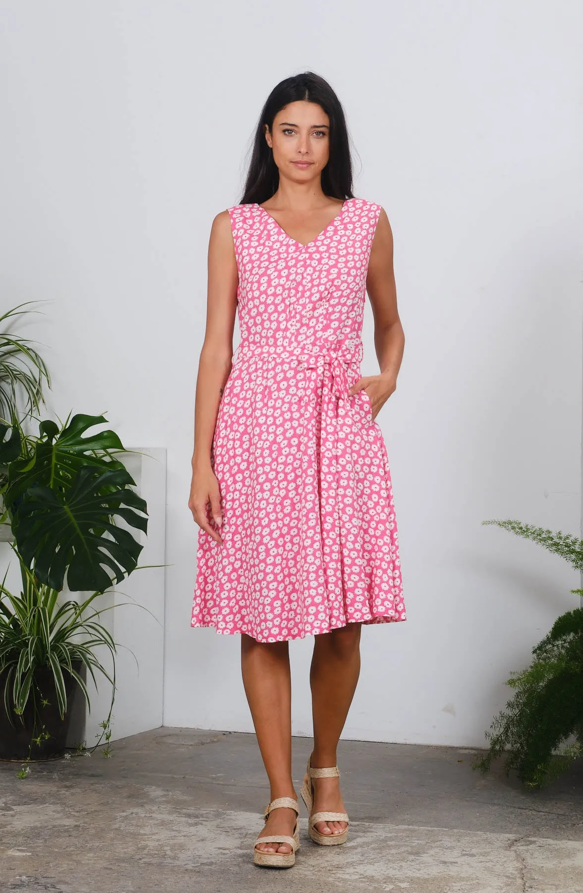 Hazel Dress in Pink Daisies Print
