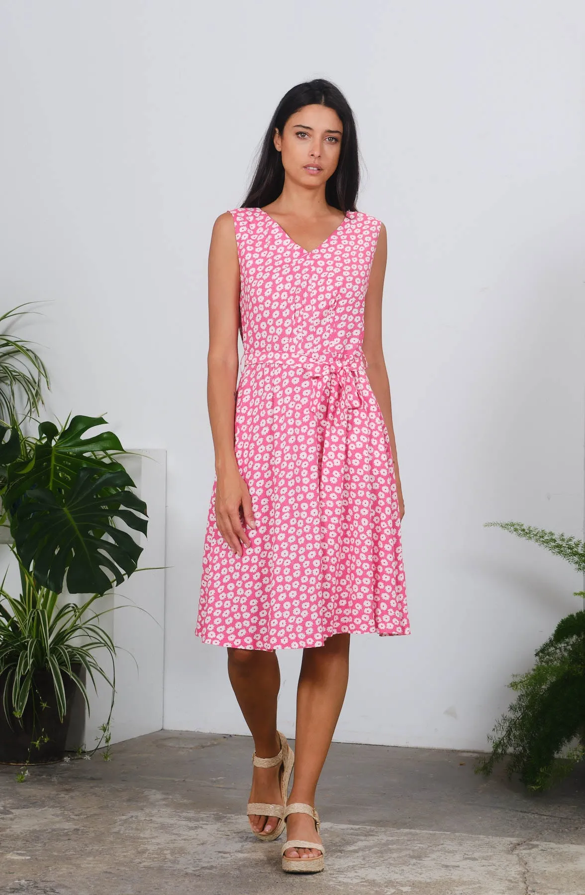 Hazel Dress in Pink Daisies Print