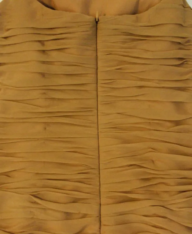 JAMES GALANOS 1990s Caramel Ruched Chiffon Cocktail Dress