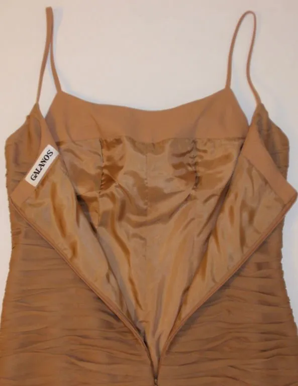 JAMES GALANOS 1990s Caramel Ruched Chiffon Cocktail Dress