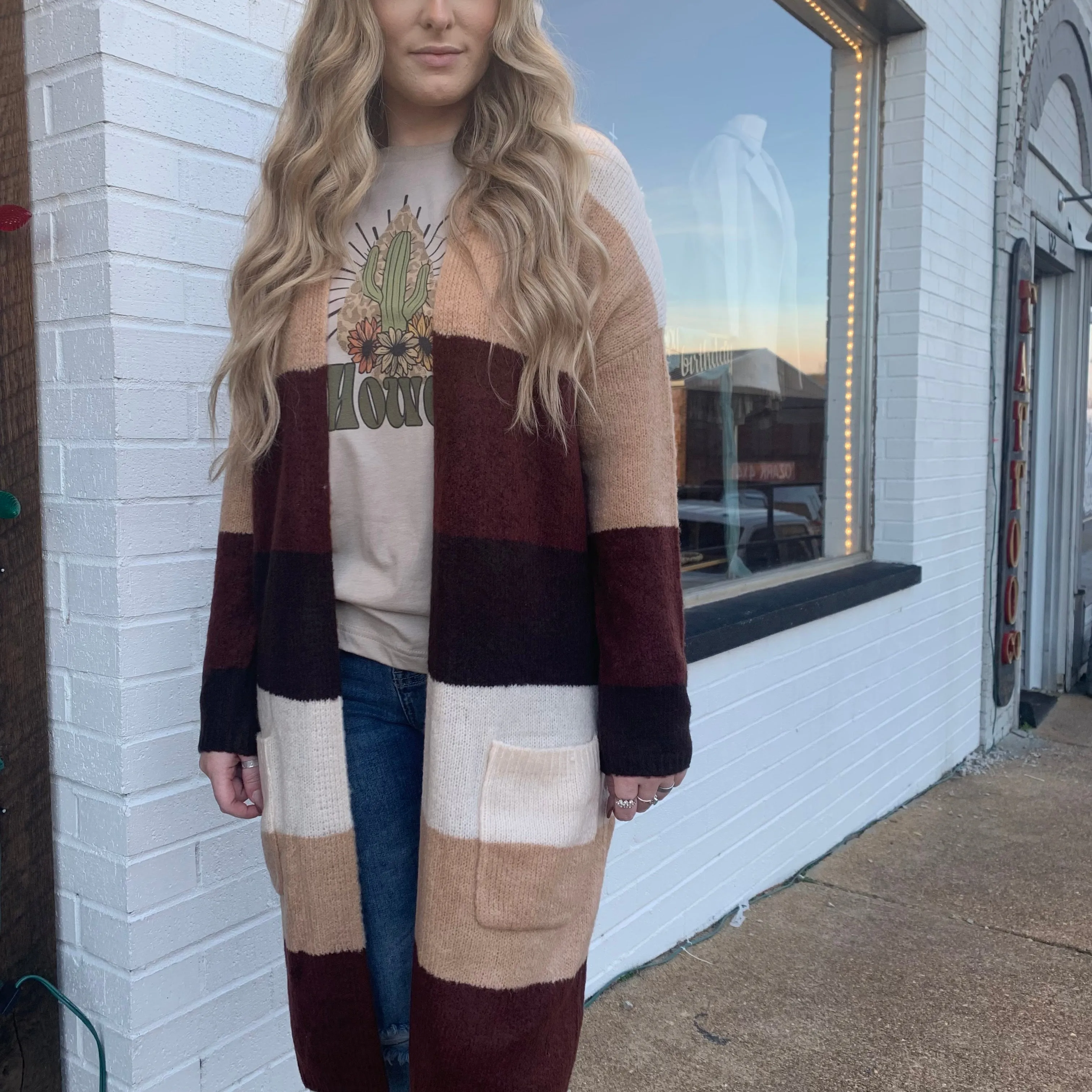 Khaki & brown color block cardigan