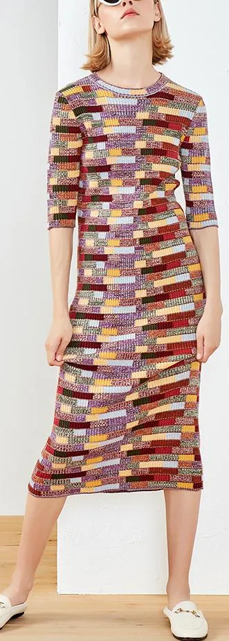 Knit Multi Colored Midi Dress