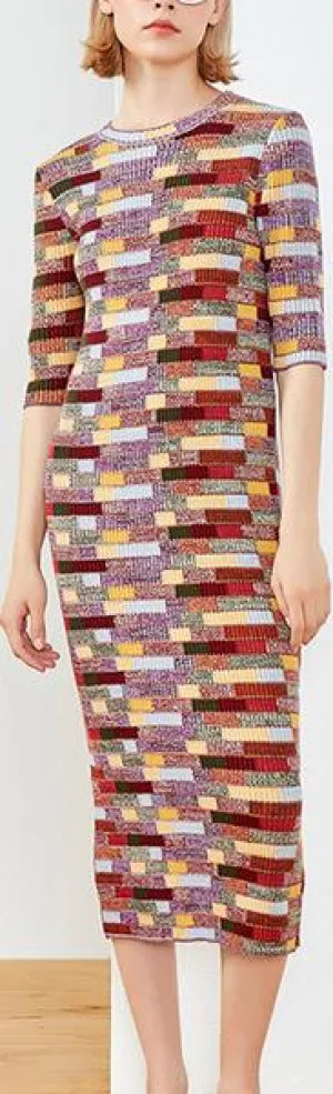 Knit Multi Colored Midi Dress