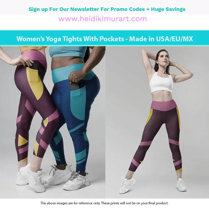 Light Green Snake Tights, Women's 7/8 Leggings With 2 Side Pockets - Made in USA/EU/MX