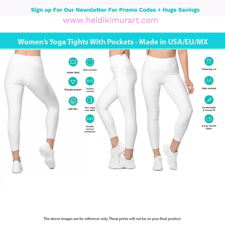 Light Green Snake Tights, Women's 7/8 Leggings With 2 Side Pockets - Made in USA/EU/MX