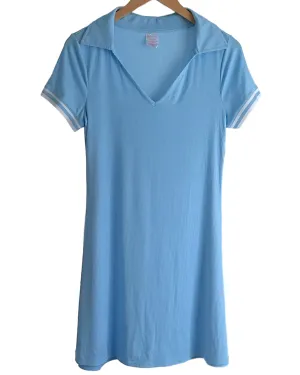 Light Spring Sky Ribbed Bodycon Polo Dress