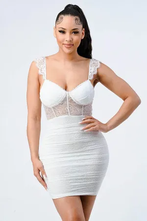 LUX LACE FLUTTER SEE-THRU CONTRAST MINI DRESS