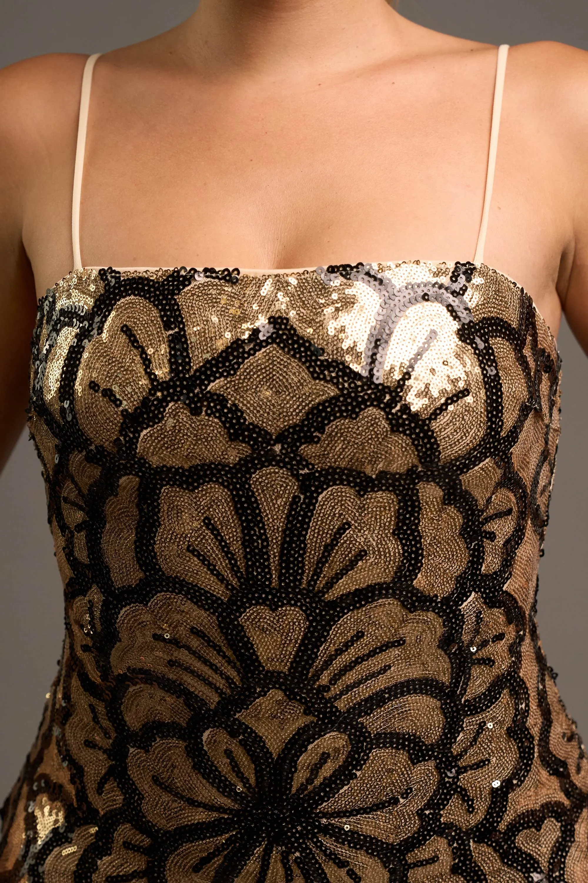 LUXE GOLD SEQUINS SLEEVELESS BODYCON MIDI DRESS